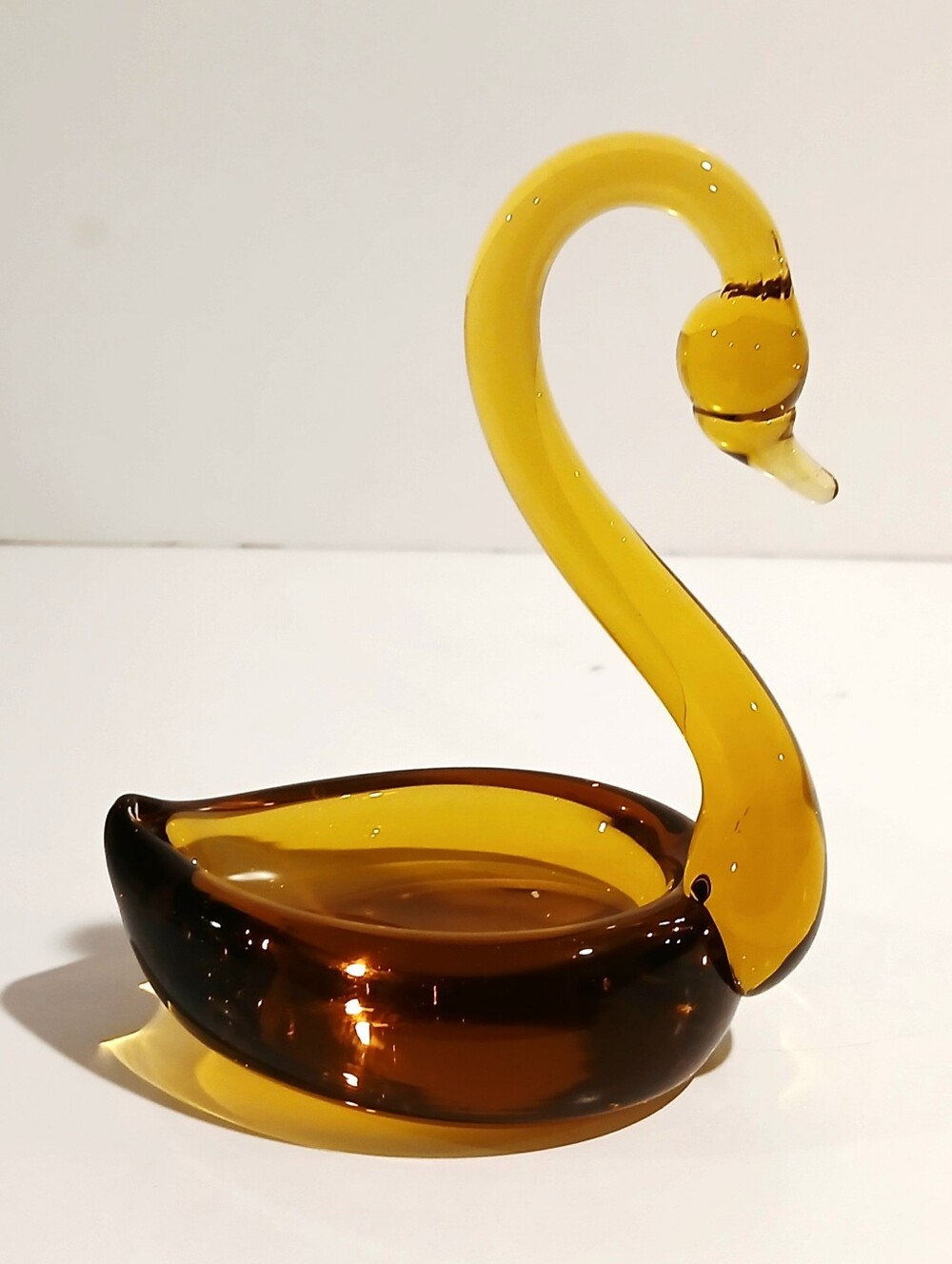 Vintage Amber Glass Swan Decorative Bowl - Home Art